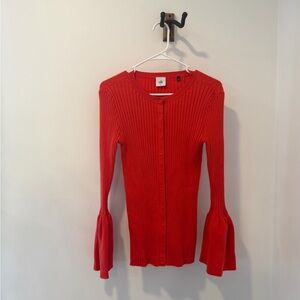 CAbi Vibrant Red Ribbed bell sleeves Cardigan size M
